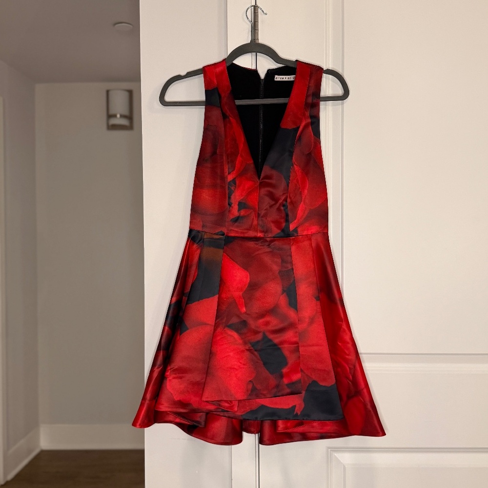 Alice + Olivia Red Floral Fit & Flare Cocktail Dress